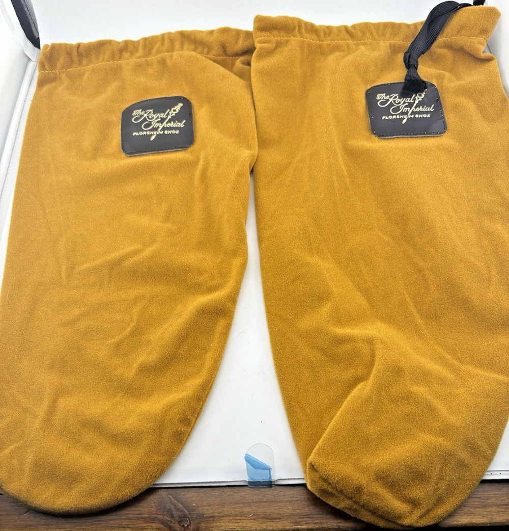 Two Vintage Florsheim Royal Imperial Shoe Bag Orange Suede Drawstring Dust Bags
